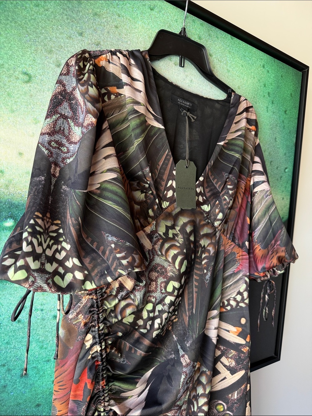 AllSaints Black Multi-Print V-Neck Midi Dress - Picture 4 of 8